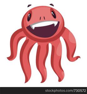Cartoon octopus monster smiling white background vector illustration.