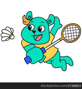 cartoon of a badminton player about to hit the shuttlecock