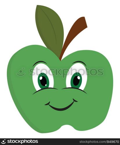 Cartoon of a big bright green apple with a smiling face vector color drawing or illustration