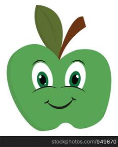 Cartoon of a big bright green apple with a smiling face vector color drawing or illustration