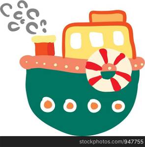 Cartoon of a colorful steam boat with life preserver vector color drawing or illustration