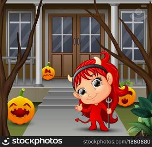 Cartoon of beautiful red haired little devil