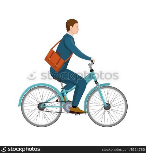 cartoon of businessman riding a bicycle. Vector illustration in flat design. Isolated on a white background. Simple cartoon of businessman riding a bicycle