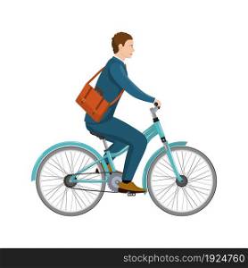 cartoon of businessman riding a bicycle. Vector illustration in flat design. Isolated on a white background. Simple cartoon of businessman riding a bicycle