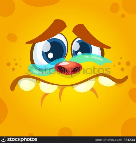 Cartoon of Crying Funny Monster face avatar. Vector illustration for Halloween