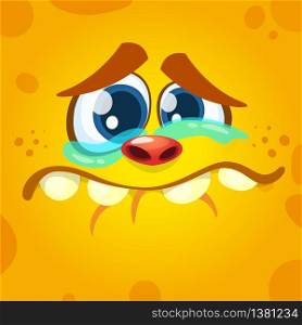 Cartoon of Crying Funny Monster face avatar. Vector illustration for Halloween