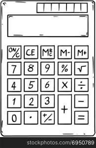 Cartoon of Electronic Calculator With Empty Display. Cartoon drawing conceptual illustration of electronic calculator with empty or blank display.