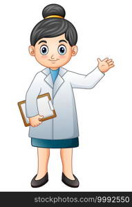 Cartoon of Female doctor holding clipboard