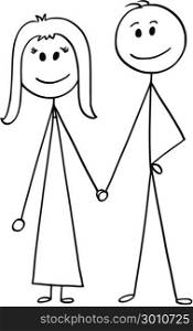 Cartoon of Happy Couple. Cartoon stick man drawing illustration of happy couple of man and woman.