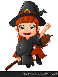 Cartoon of Little witch flying