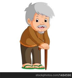 Cartoon of old man with a walking stick