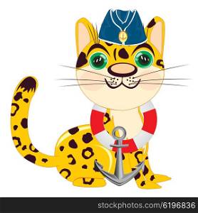 Cartoon of the leopard of the sailor. Leopard white background is insulated.Vector illustration leopard