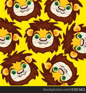 Cartoon of the mug lion. Cartoon lion on yellow background is insulated