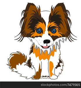 Cartoon of the tiny dog papillon on white background is insulated. Dog papillon on white background is insulated