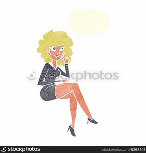 cartoon office woman sitting with speech bubble