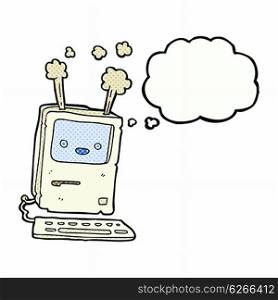cartoon old computer with thought bubble