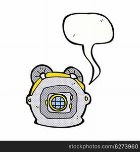 cartoon old deep sea diver helmet with speech bubble