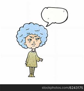 cartoon old lady with speech bubble