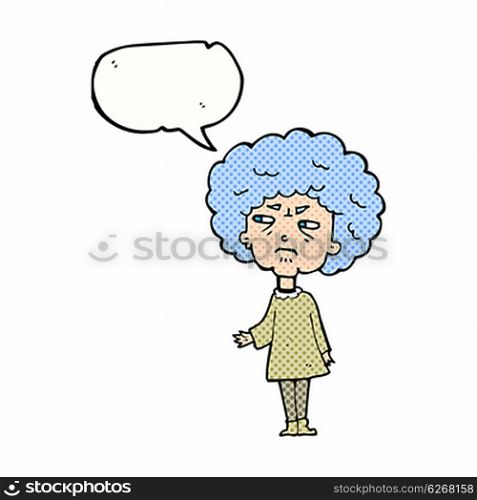 cartoon old lady with speech bubble