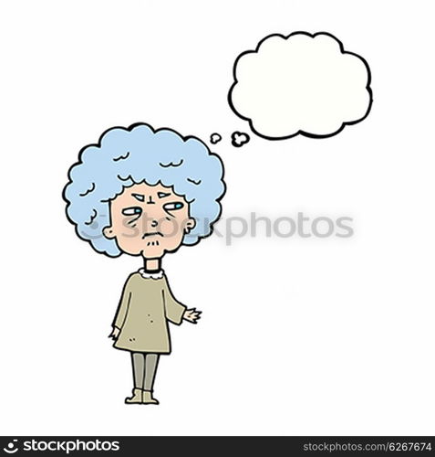 cartoon old lady with thought bubble