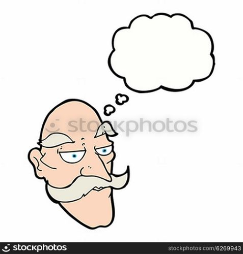 cartoon old man face with thought bubble