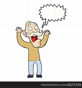 cartoon old man getting a fright with speech bubble