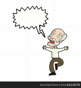cartoon old man having a fright with speech bubble