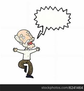 cartoon old man having a fright with speech bubble
