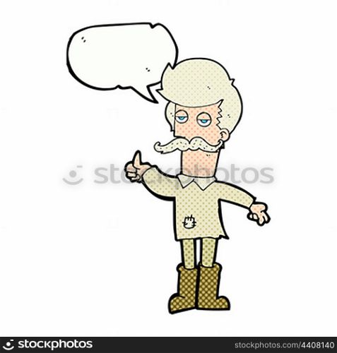 cartoon old man in poor clothes with speech bubble