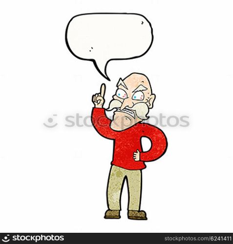 cartoon old man laying down rules with speech bubble