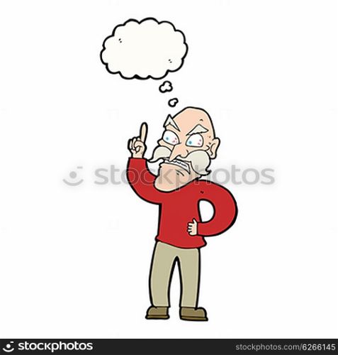 cartoon old man laying down rules with thought bubble