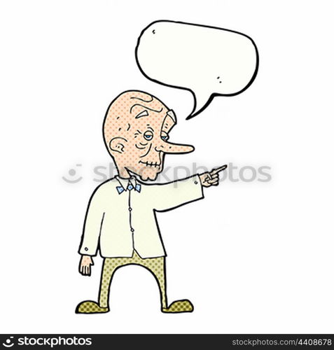 cartoon old man pointing with speech bubble