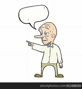 cartoon old man pointing with speech bubble