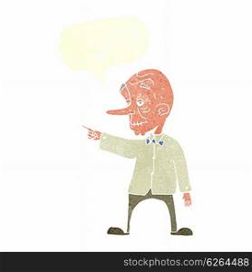 cartoon old man pointing with speech bubble