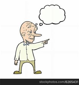cartoon old man pointing with thought bubble