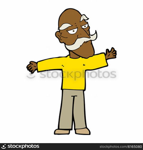 cartoon old man spreading arms wide