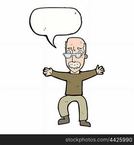 cartoon old man waving arms with speech bubble