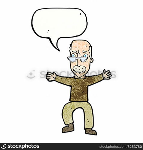 cartoon old man waving arms with speech bubble