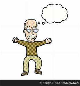 cartoon old man waving arms with thought bubble