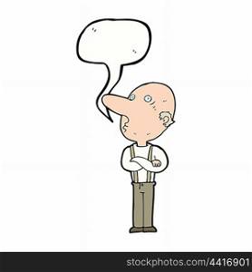 cartoon old man with folded arms with speech bubble
