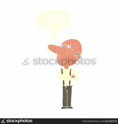 cartoon old man with folded arms with speech bubble