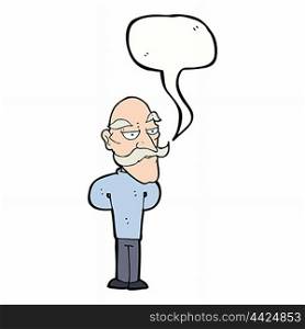 cartoon old man with mustache with speech bubble