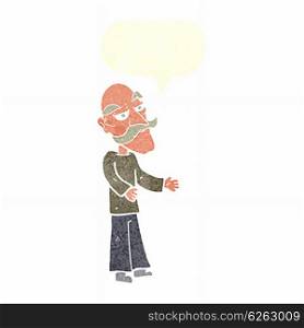 cartoon old man with mustache with speech bubble