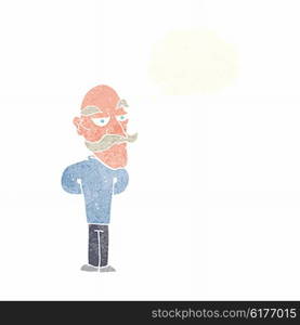 cartoon old man with mustache with thought bubble