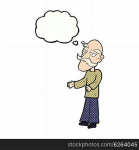 cartoon old man with mustache with thought bubble