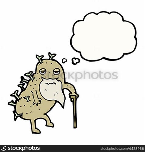cartoon old potato with thought bubble