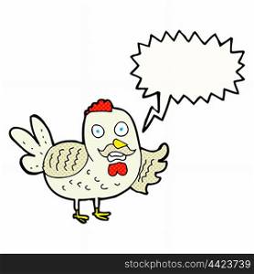 cartoon old rooster with speech bubble