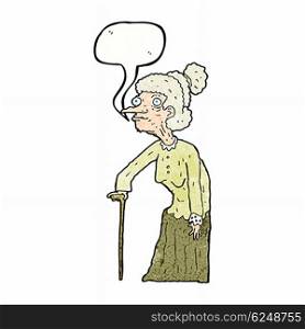 cartoon old woman with speech bubble
