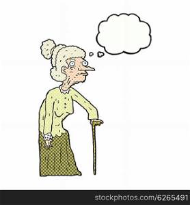 cartoon old woman with thought bubble