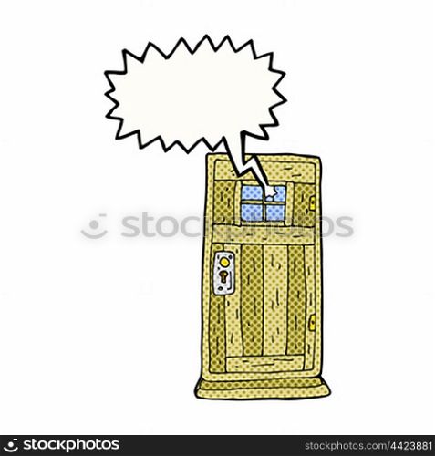 cartoon old wood door with speech bubble